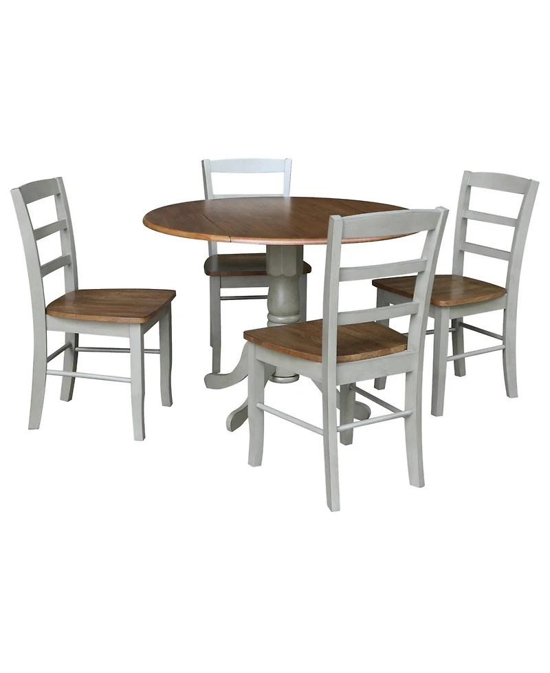 42" Dual Drop Leaf Pedestal Dining Table with 4 Madrid Ladderback Chairs, 5 Piece Dining Set