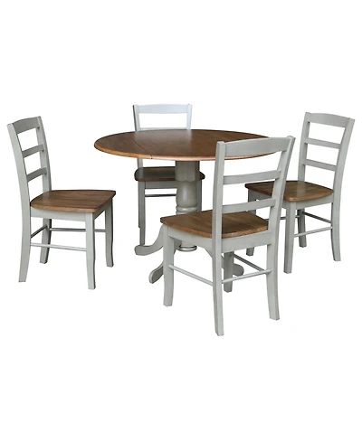42" Dual Drop Leaf Pedestal Dining Table with 4 Madrid Ladderback Chairs, 5 Piece Dining Set