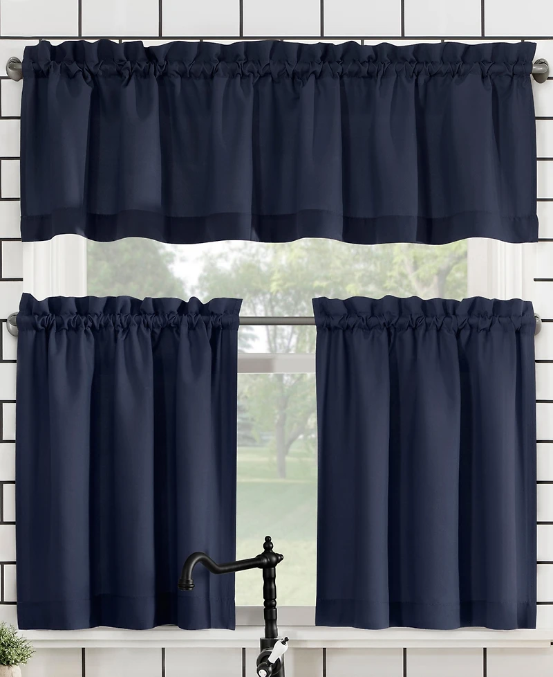 Martine Microfiber Semi-Sheer Rod Pocket Kitchen Curtain Valance Tiers Set