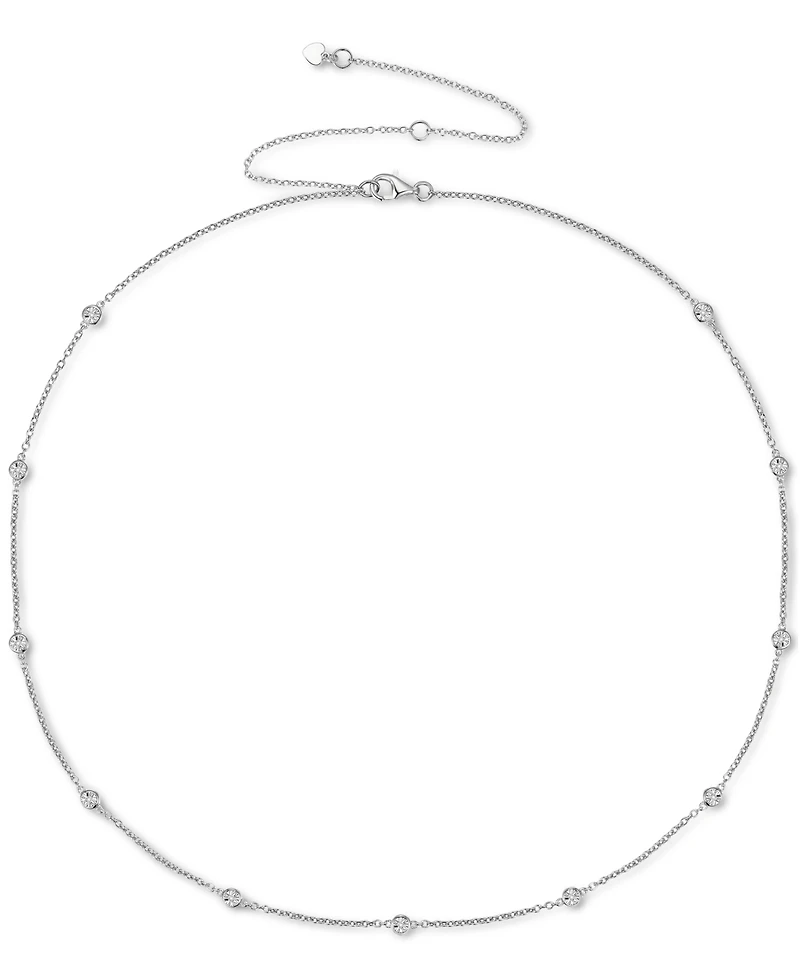 Diamond Bezel Necklace (1/10 ct. t.w.) Sterling Silver, 14k Gold-Plated Silver or Rose