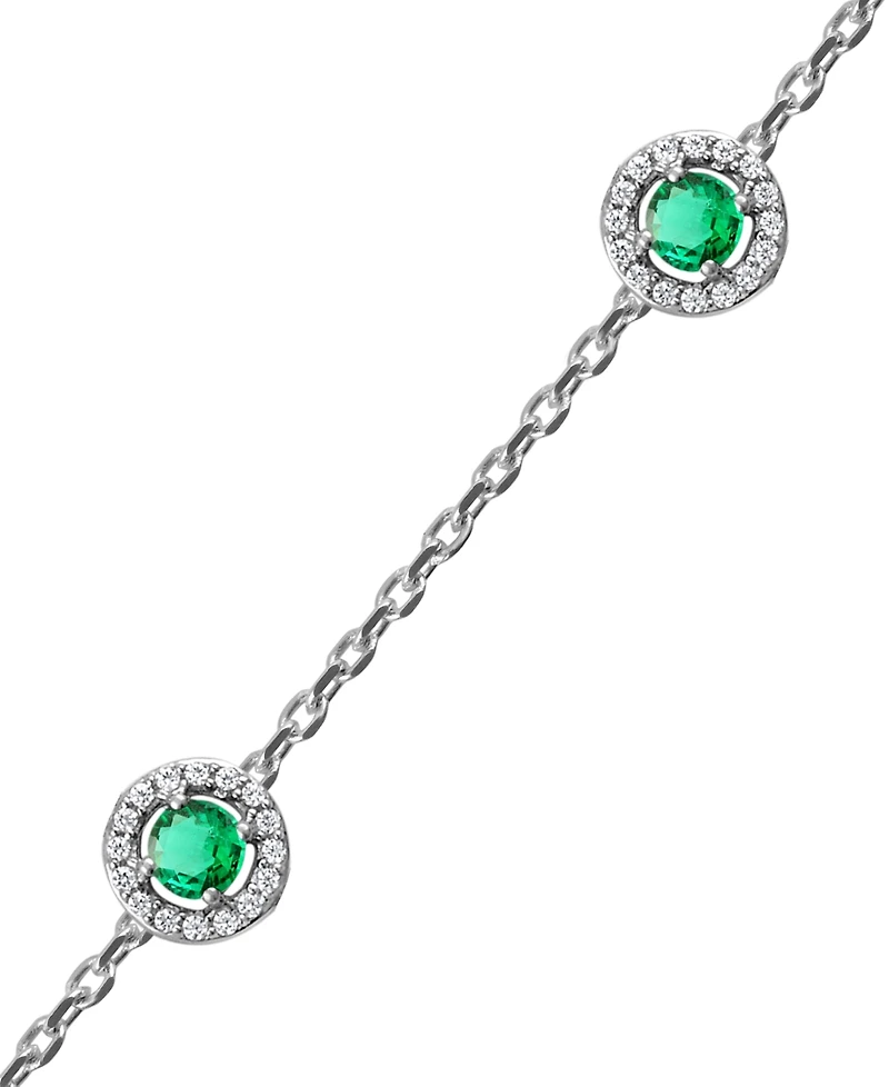 Sapphire (7/8 ct. t.w.) & Diamond (1/4 Halo Chain Link Bracelet 14k White Gold (Also Ruby Emerald)