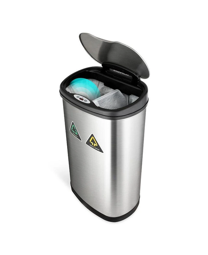 Ninestars 13 Gallon Automatic Kitchen Trash Can, Motion Sensor Touchless 50L Large Stainless Steel Garbage Bin Dual Compartment