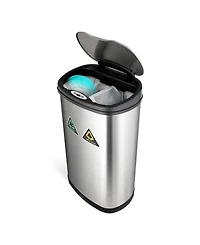 Ninestars 13 Gallon Automatic Kitchen Trash Can, Motion Sensor Touchless 50L Large Stainless Steel Garbage Bin Dual Compartment