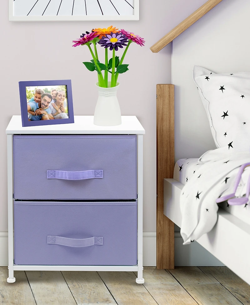 Sorbus Nightstand with 2 Drawers - Steel Frame, Wood Top & Easy Pull Fabric Bins - Great for Home, Bedroom