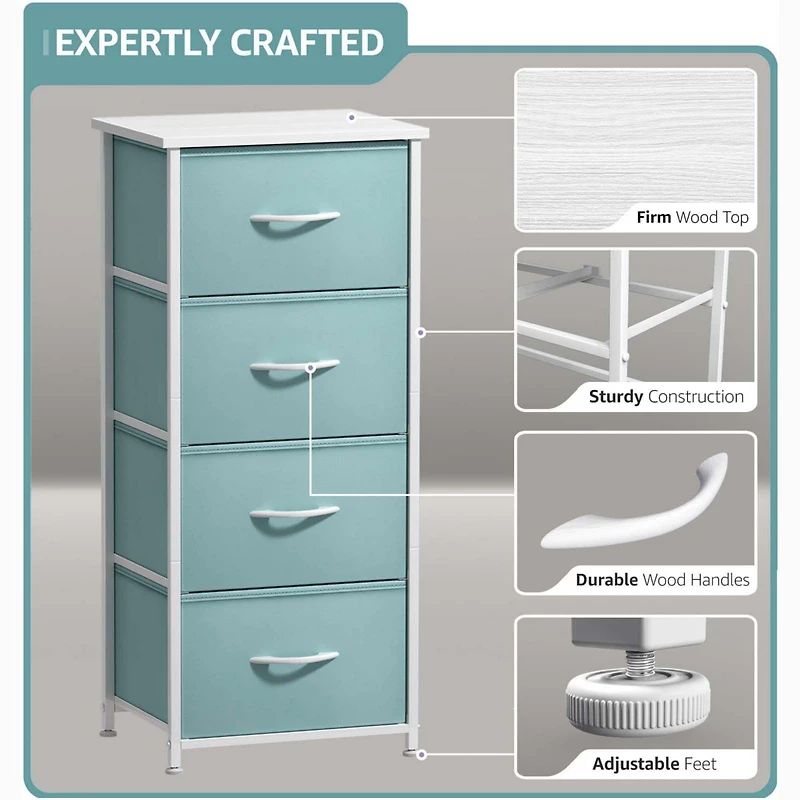 Sorbus 4 Drawers Chest Nightstand - Storage for Closet, Home, College Dorm Features Steel Frame, Wood Top