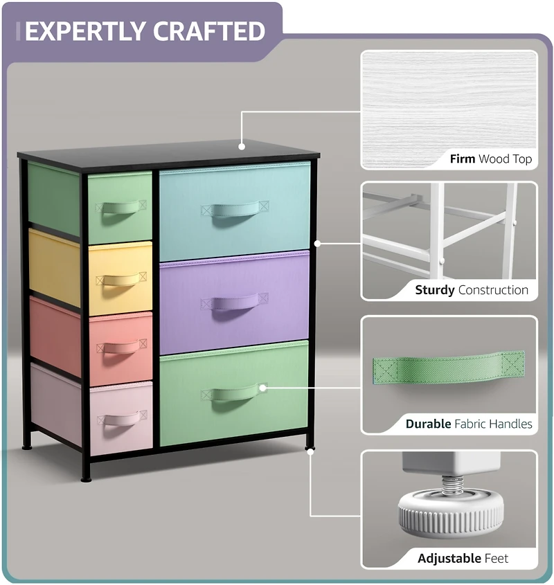 Sorbus Dresser with 7 Drawers - Storage Chest Organizer with Steel Frame, Wood Top, Handles, Fabric Bins