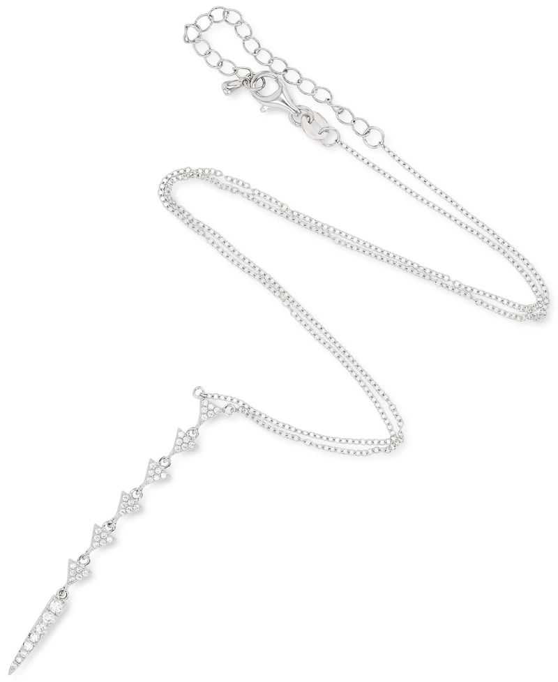 Cubic Zirconia Triangle Lariat Necklace in Sterling Silver, 16" + 2" extender
