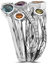 Effy Multi-Gemstone (1-3/4 ct. t.w.) & Diamond (1/10 ct. t.w.) Multirow Ring in Sterling Silver