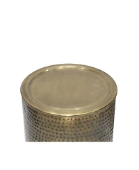 Simpli Home Corbin 16.1" Antique Gold Iron Wide Industrial Metal Side Table