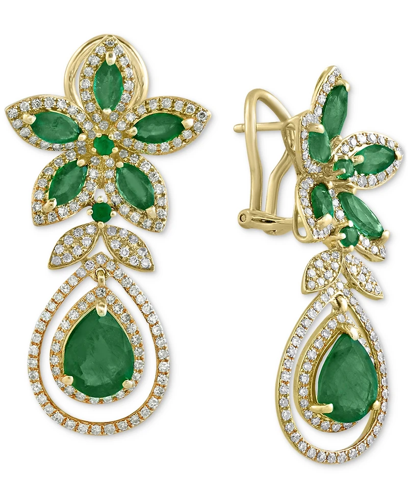 Effy Emerald (5-1/4 ct. t.w.) and Diamond (1-1/4 ct. t.w.) Teardrop Earrings in 14k Gold or 14k White Gold, Created for Macy's