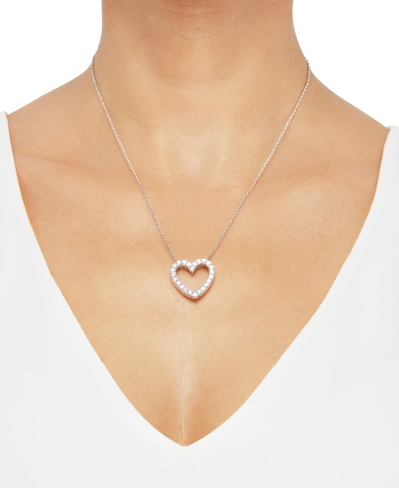 Cubic Zirconia Heart Pendant Necklace in Sterling Silver