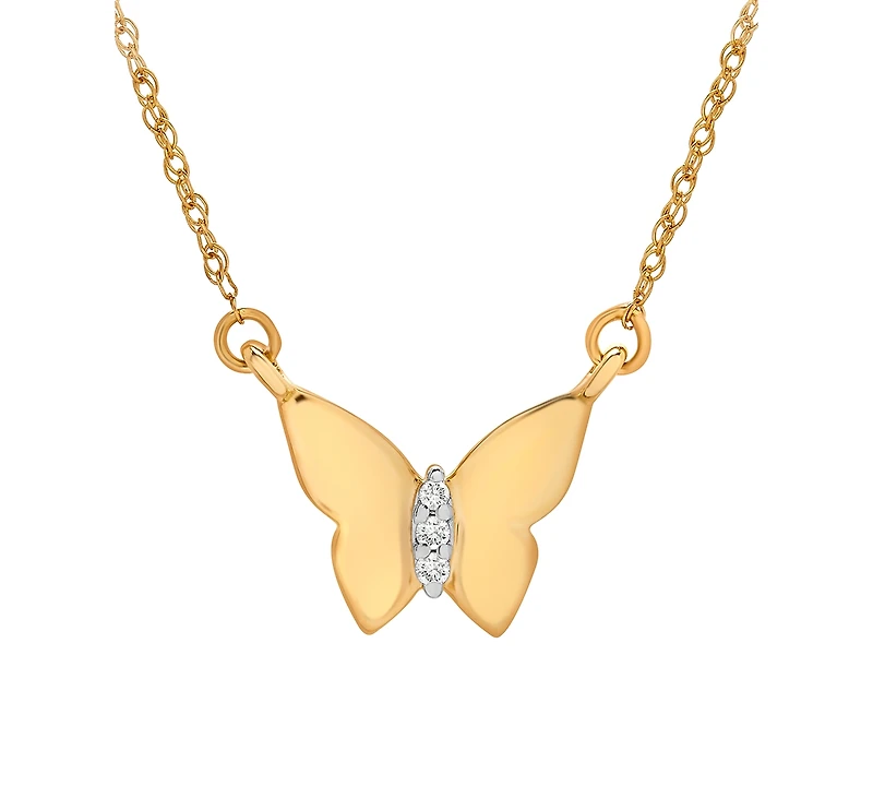 Wrapped Diamond Accent Butterfly 17" Pendant Necklace 14k Yellow, White or Rose Gold, Created for Macy's
