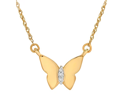 Wrapped Diamond Accent Butterfly 17" Pendant Necklace 14k Yellow, White or Rose Gold, Created for Macy's