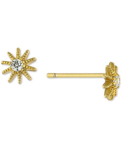 Cubic Zirconia Sun Ray Stud Earrings in Gold-Plated Sterling Silver