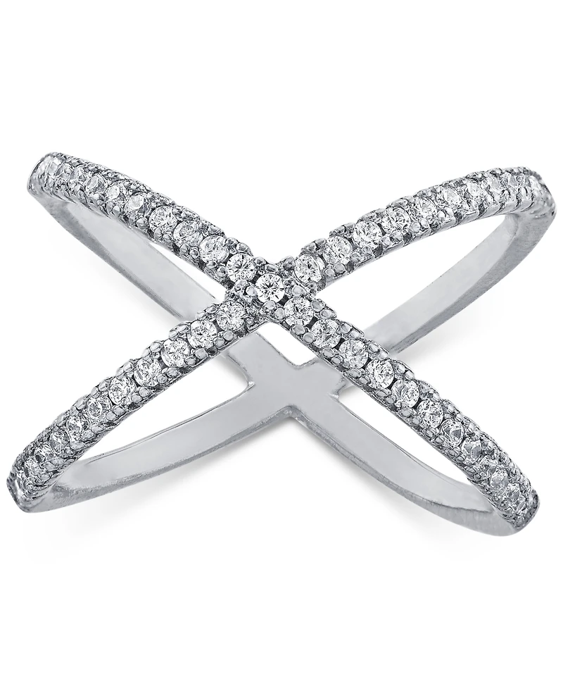 Pave Criss Cross Band Ring in Sterling Silver