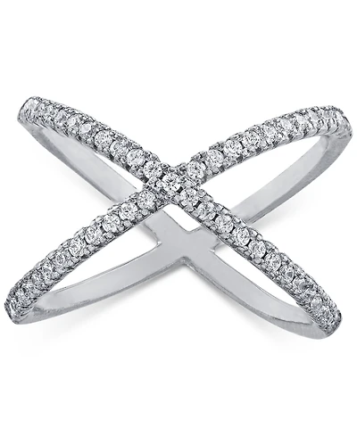 Pave Criss Cross Band Ring in Sterling Silver