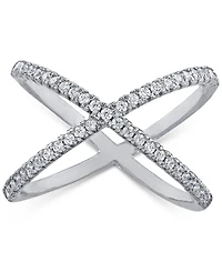 Pave Criss Cross Band Ring in Sterling Silver