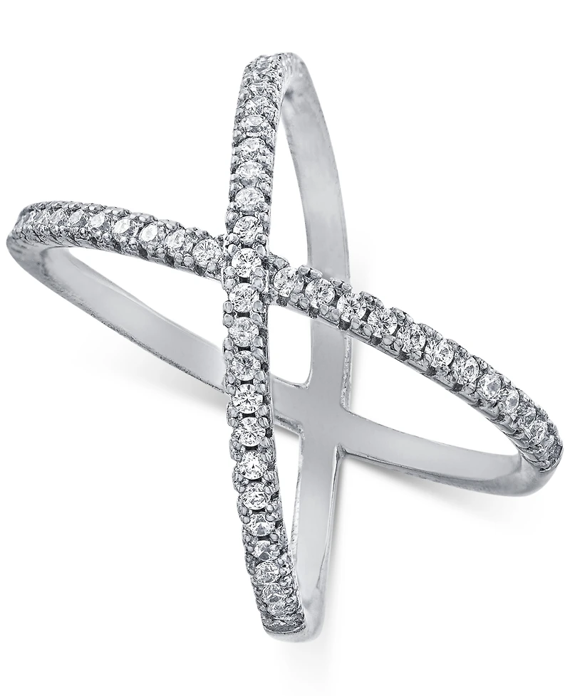 Pave Criss Cross Band Ring in Sterling Silver