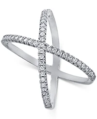Pave Criss Cross Band Ring in Sterling Silver