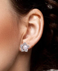 Cultured Freshwater Pearl (8-1/2mm) & Lab-Created White Sapphire (2-3/4 ct. t.w.) Flower Stud Earrings in Sterling Silver