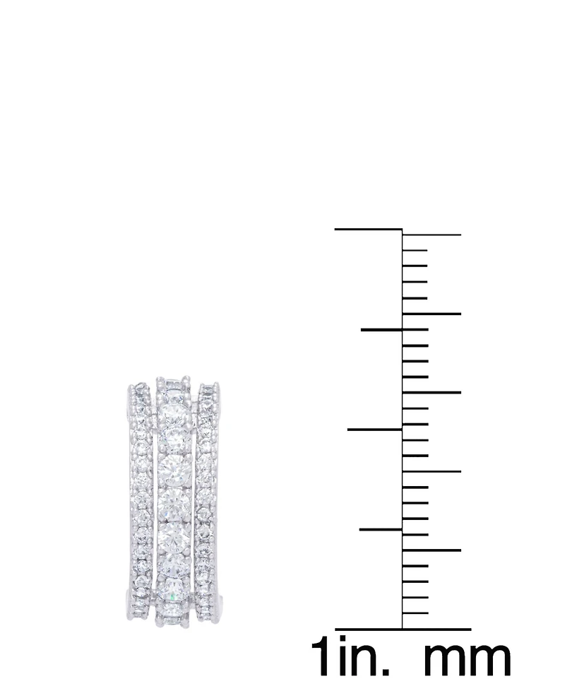 Cubic Zirconia Triple Row Half Hoop Silver Plate Earrings