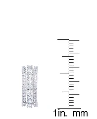 Cubic Zirconia Triple Row Half Hoop Silver Plate Earrings