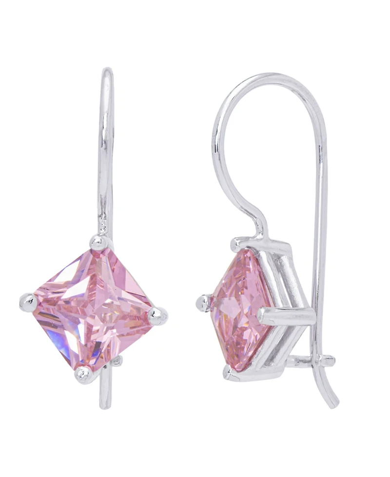 Simulated Gemstone Square Lever Back Silver Plate Earrings