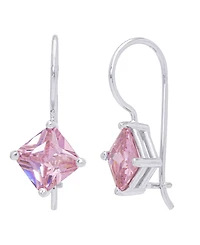 Simulated Gemstone Square Lever Back Silver Plate Earrings