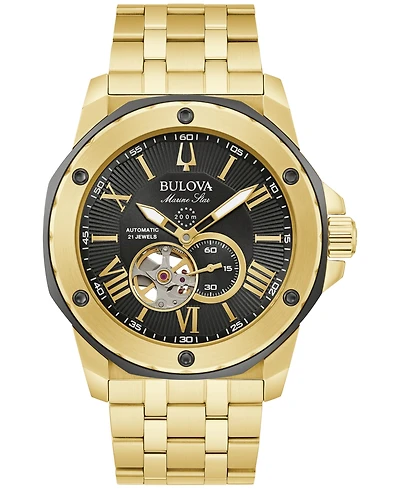 Bulova Men's Automatic Marine Star Gold-Tone Stainless Steel Bracelet Watch 45mm