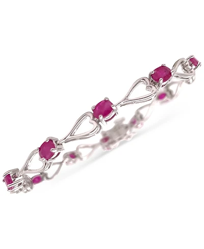 Ruby Heart Link Bracelet (6 ct. t.w.) in Sterling Silver (Also in Emerald, Tanzanite & Sapphire)