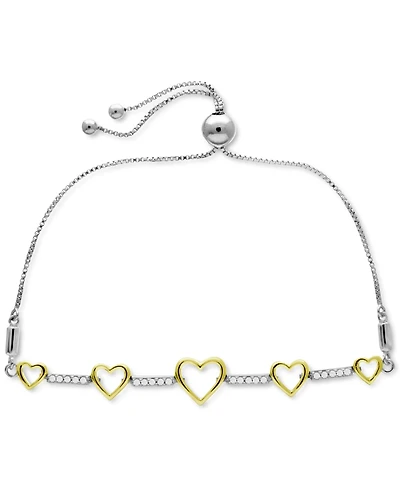 Diamond Graduated Heart Bolo Bracelet (1/6 ct. t.w.) in Sterling Silver & 14k Gold-Plate