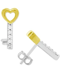 Diamond Lock & Key Mismatch Stud Earrings (1/10 ct. t.w.) in Sterling Silver & 14k Gold-Plate