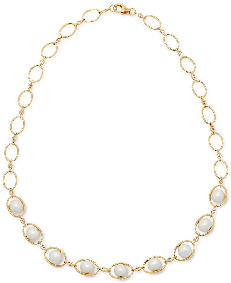 Cultured Freshwater Pearl (8-8-1/2mm) & White Topaz (1/2 ct. t.w.) 18" Statement Necklace in 14k Yellow Gold-Plated Sterling Silver