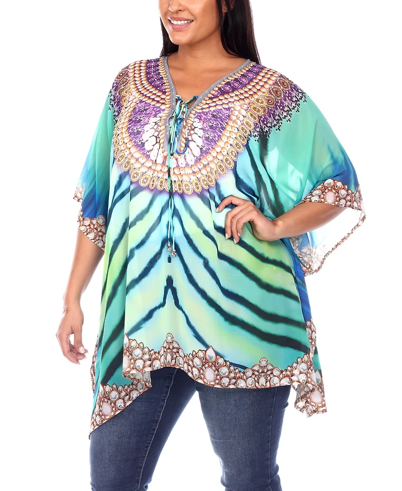 Plus Short Caftan with Tie-Up Neckline