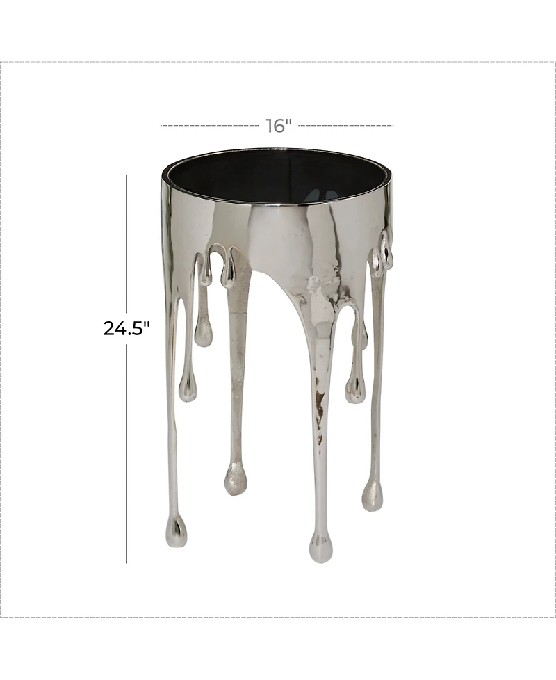 Rosemary Lane Aluminum Drip Accent Table with Melting Design and Shaded Glass Top, 16" x 16" x 25"