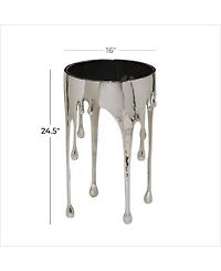 Rosemary Lane Aluminum Drip Accent Table with Melting Design and Shaded Glass Top, 16" x 16" x 25"