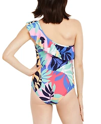 Motherhood Maternity Beach Bump Ruffle-Front One-Shoulder Maternity Upf 50+ Swimsuit