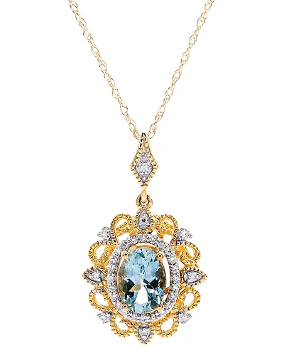 Aquamarine (3/4 ct. t.w.) & Diamond (1/10 ct. t.w.) Oval 18" Pendant Necklace in 14k Gold-Plated Sterling Silver