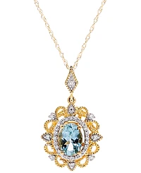 Aquamarine (3/4 ct. t.w.) & Diamond (1/10 ct. t.w.) Oval 18" Pendant Necklace in 14k Gold-Plated Sterling Silver