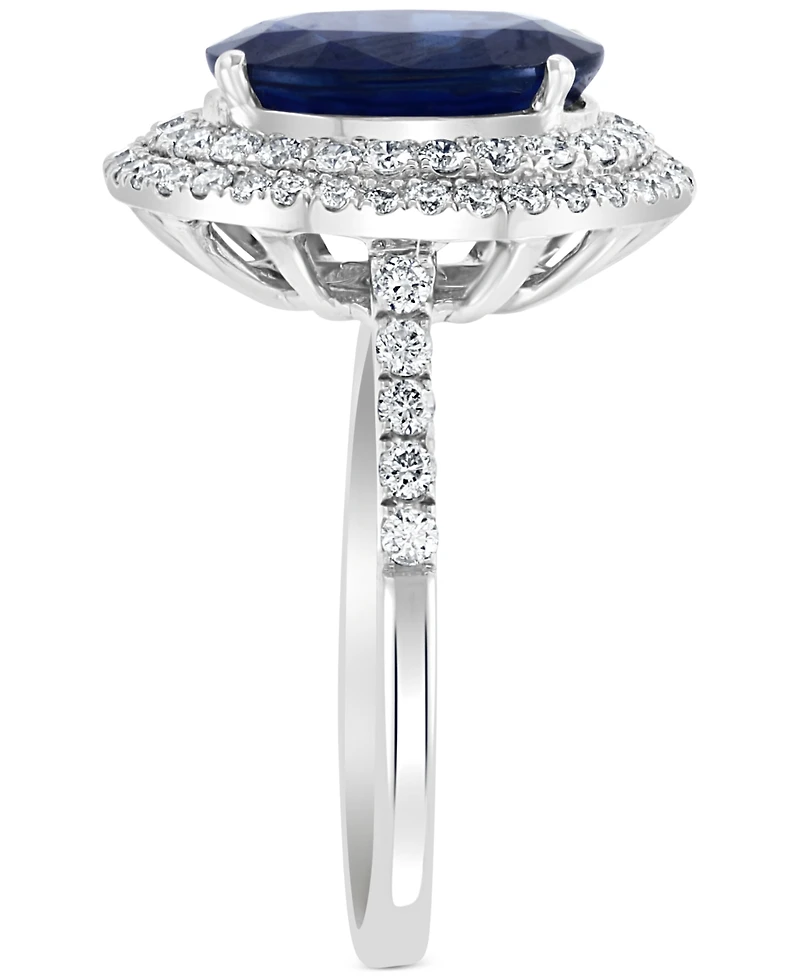 Effy Sapphire (4-1/4 ct. t.w.) & Diamond (5/8 Double Halo Ring 14k White Gold