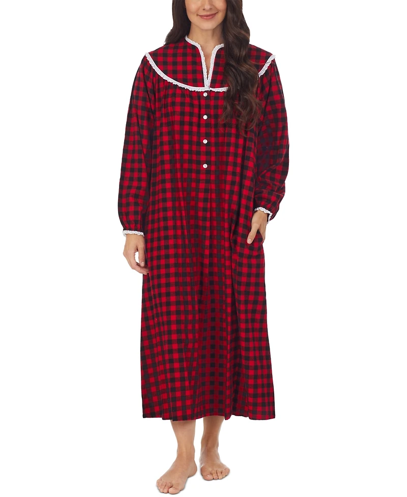 Lanz of Salzburg Cotton Lace-Trim Flannel Nightgown