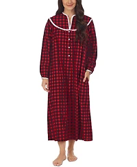 Lanz of Salzburg Cotton Lace-Trim Flannel Nightgown