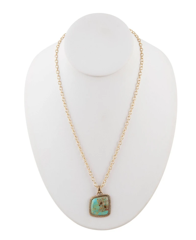 Barse Boulder Bronze and Genuine Turquoise Pendant on Chain Necklace