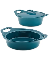 Rachael Ray Ceramic Casserole Bakers with Shared Lid Set, 3-Piece
