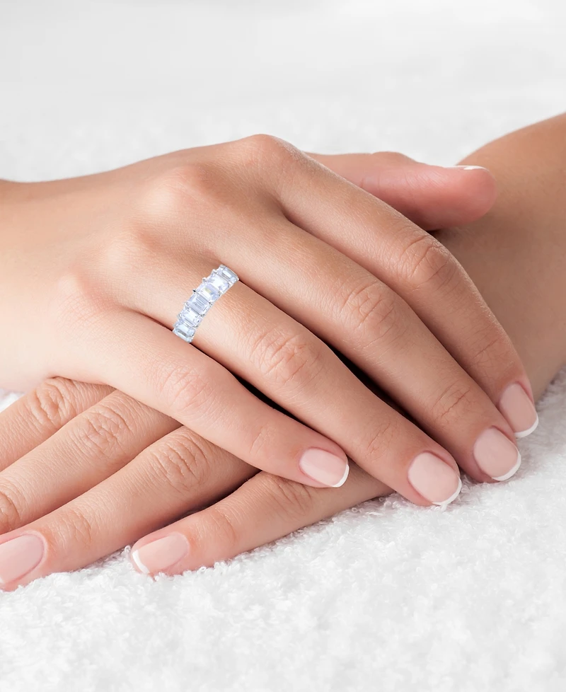 Emerald Cut Cubic Zirconia Eternity Band Rhodium Plated Sterling Silver