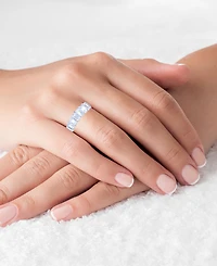 Emerald Cut Cubic Zirconia Eternity Band Rhodium Plated Sterling Silver