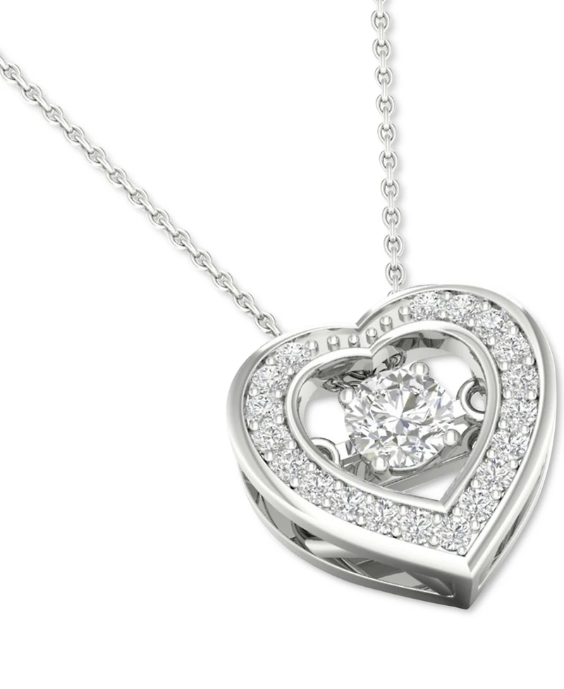 Twinkling Diamond Star Diamond Heart Halo 18" Pendant Necklace (1/4 ct. t.w.) in 10k White Gold