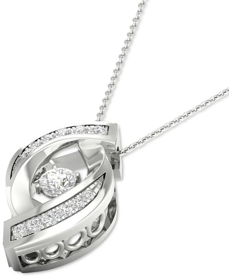 Twinkling Diamond Star Diamond Swirl 18" Pendant Necklace (1/4 ct. t.w.) in 10k White Gold