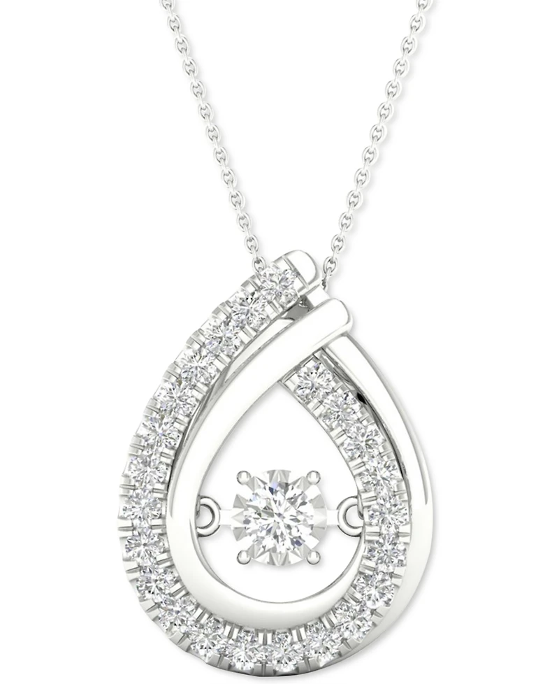 Twinkling Diamond Star Diamond Teardrop Halo 18" Pendant Necklace (3/4 ct. t.w.) in 10k White Gold
