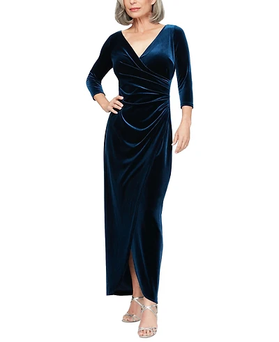 Alex Evenings Women's Velvet Ruched 3/4-Sleeve Gown